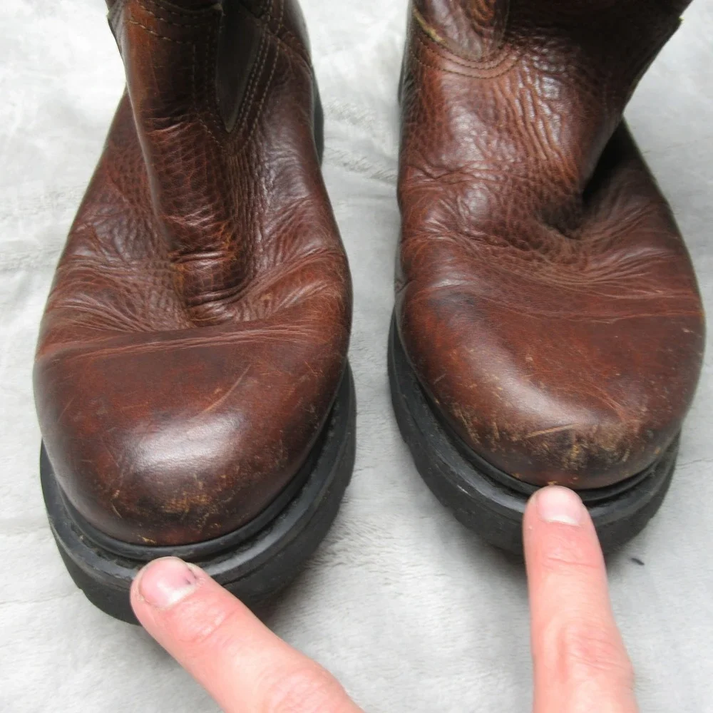 Justin Mens Boots 9.5 M Brown Leather Pull On‎ Cowboy Riding Roper Rugged Work
